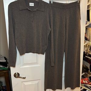 EUC CLAUDIE PIERLOT Women's Muted Brown Knit Set top size L pants size M
